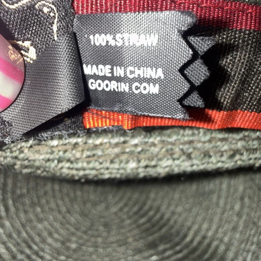 Goorin Bros Paper Woven Straw Fedora Hat Olive Green Burgundy Band Adult Small